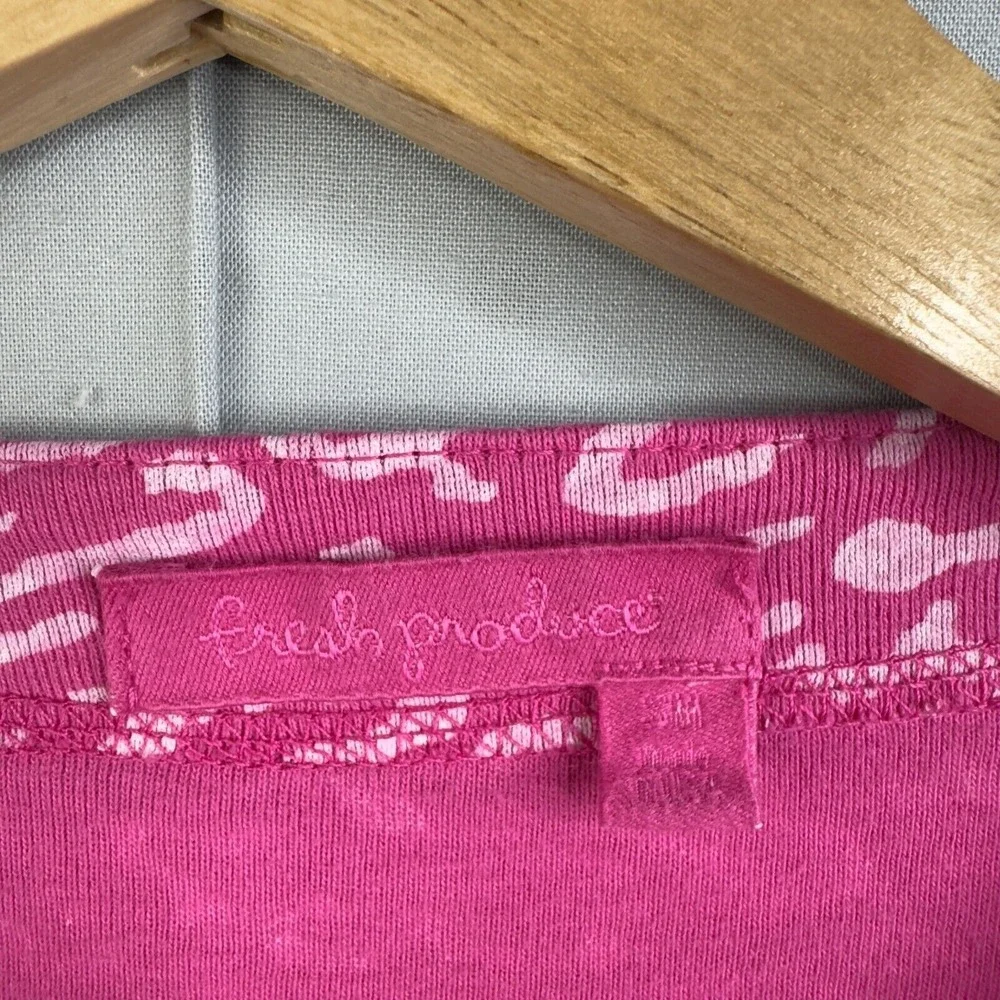 Fresh Prodce Sweater Pink Animal print Knit Size M Women's 100% Cotton Button Up